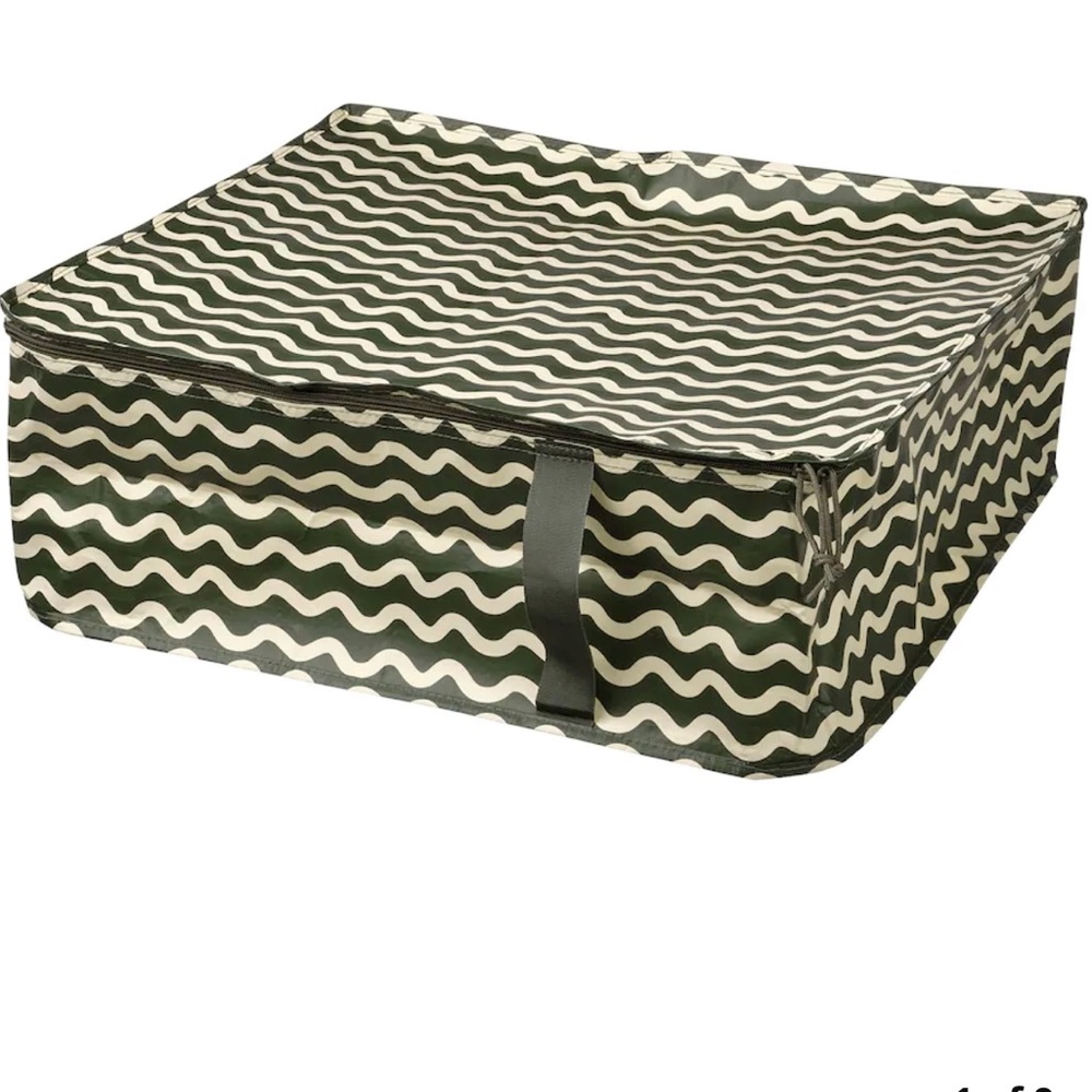 IKEA SACKKARRA storage case off-white green chevron NEW